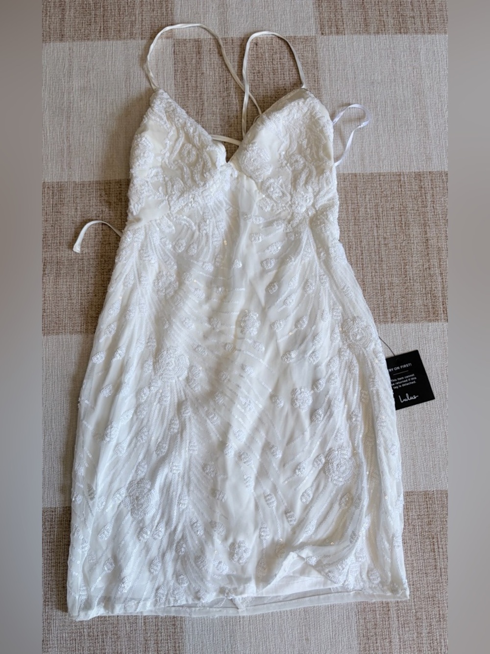 Lulu's White Beaded Mini Dress